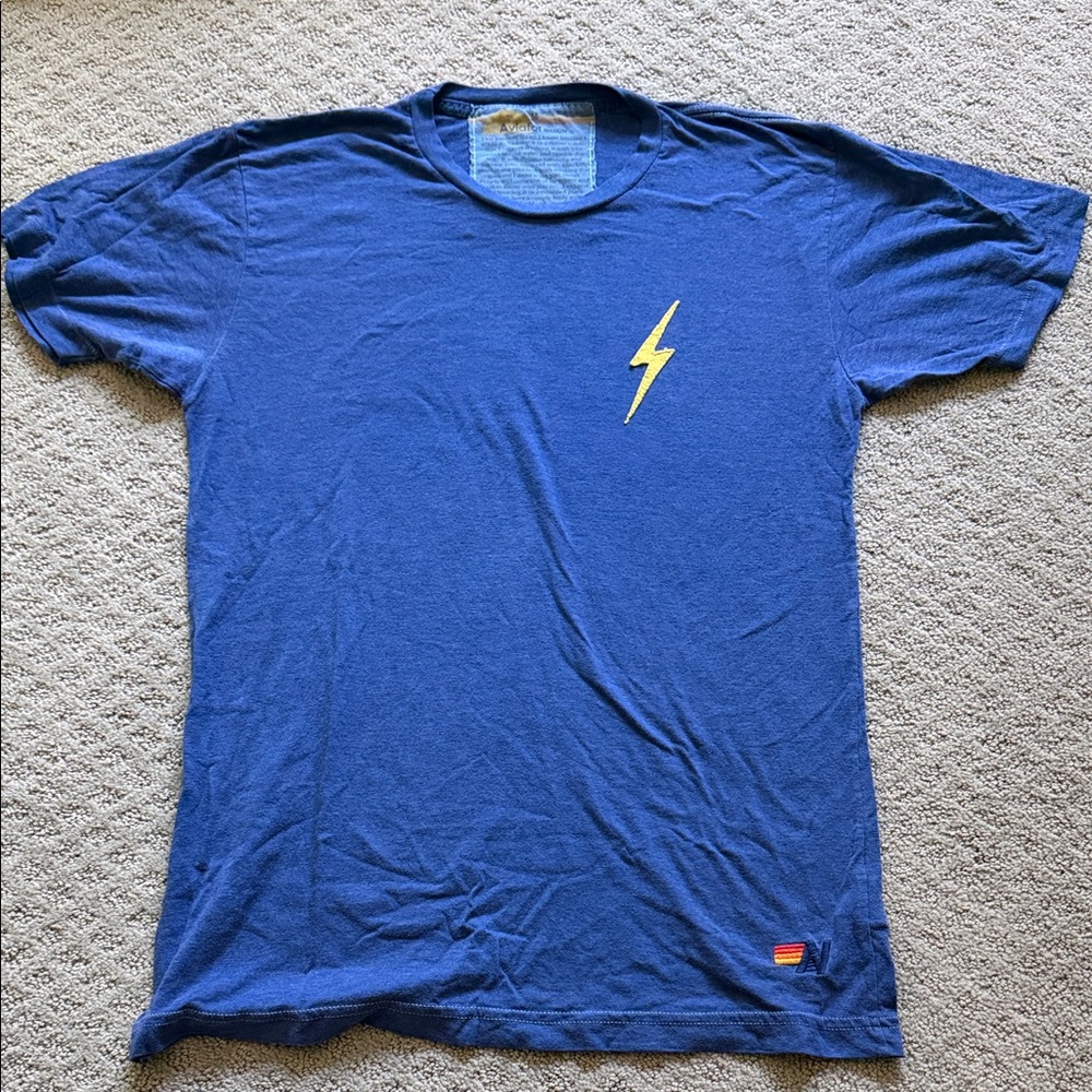 Aviator Nation Blue Tee with Yellow Lightning Bolt